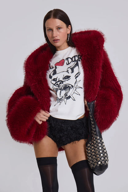 Frost Guardian Faux Fur Coat – Red
