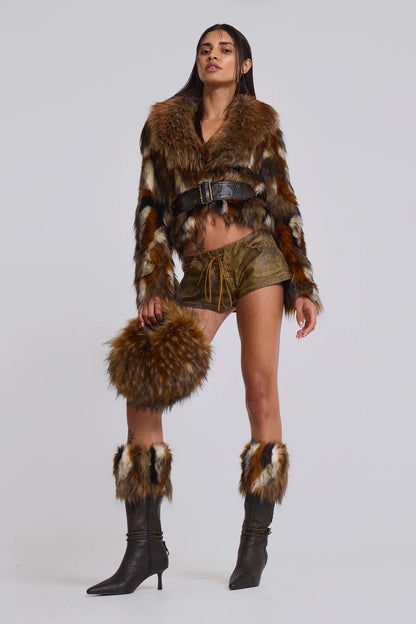 MESCONDA Faux Fur Belted Jacket