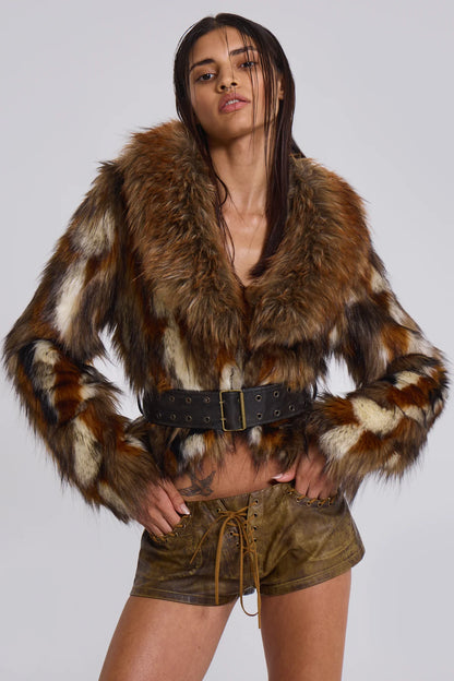 MESCONDA Faux Fur Belted Jacket