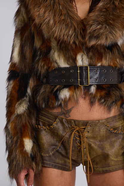 MESCONDA Faux Fur Belted Jacket