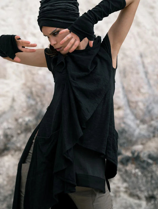 VIRGO Draped Tunic In Black