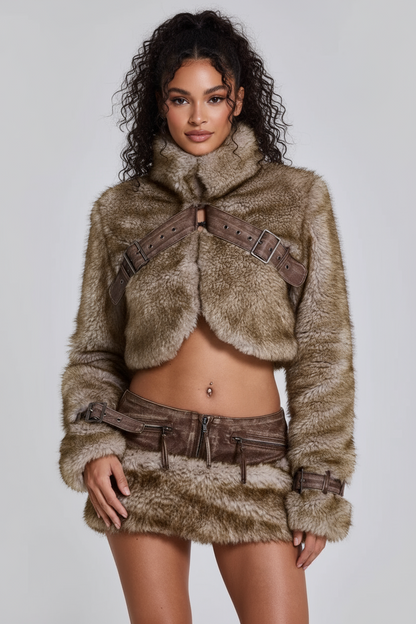 Cropped Faux Fur Jacket – Two Tone