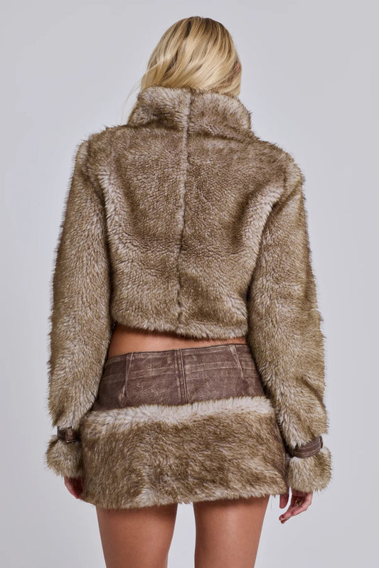 Cropped Faux Fur Jacket – Two Tone