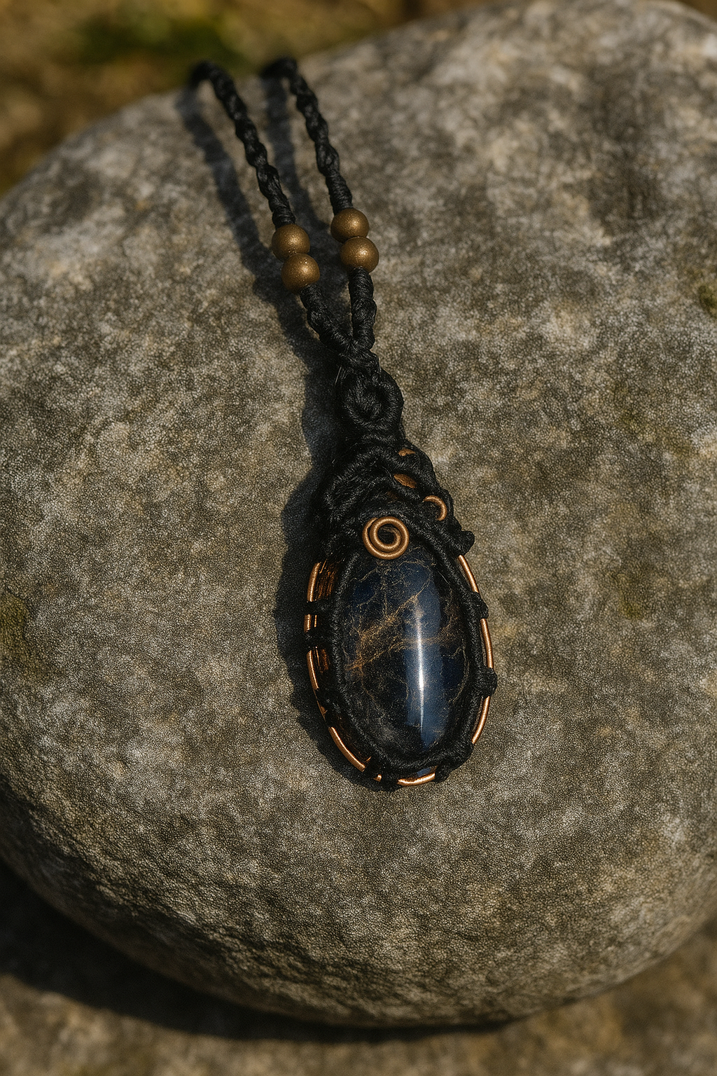 Pietersite Macramé Necklace with Deer Hair and Copper Wire