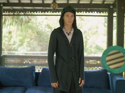 NOMAD Hoodie Cardigan Light Coat In Black