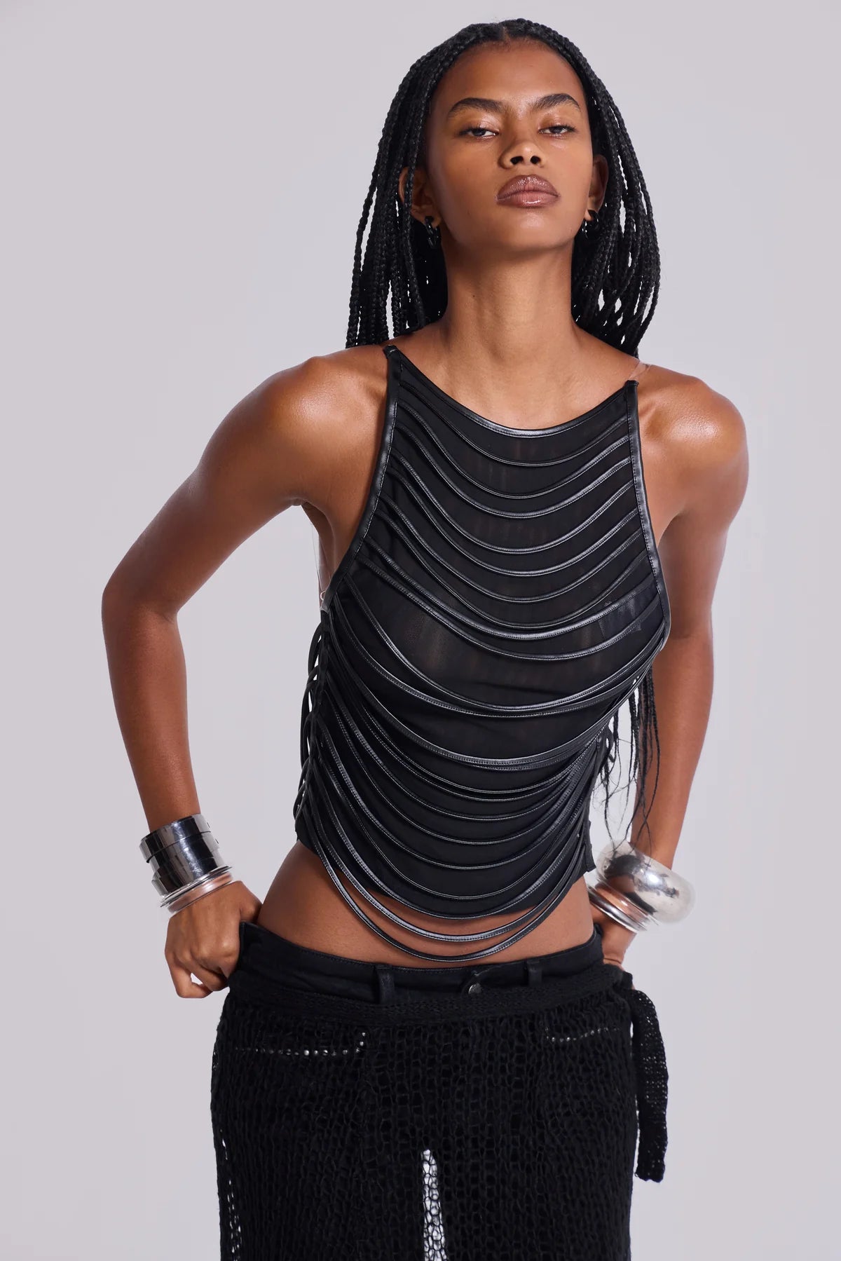 Night Lure Backless Mesh Top – Black