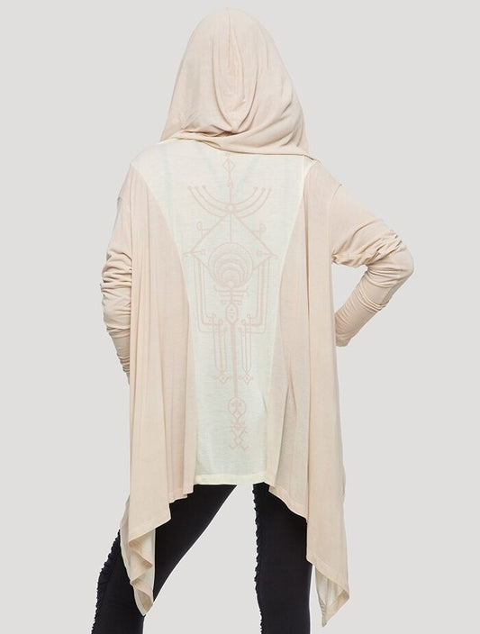 YINYANG Hooded Kaftan In Latte Off-White