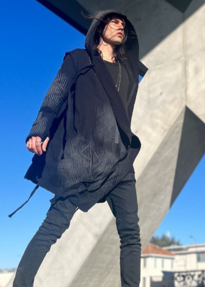 GATA UNISEX HOOD CARDIGAN - BLACK