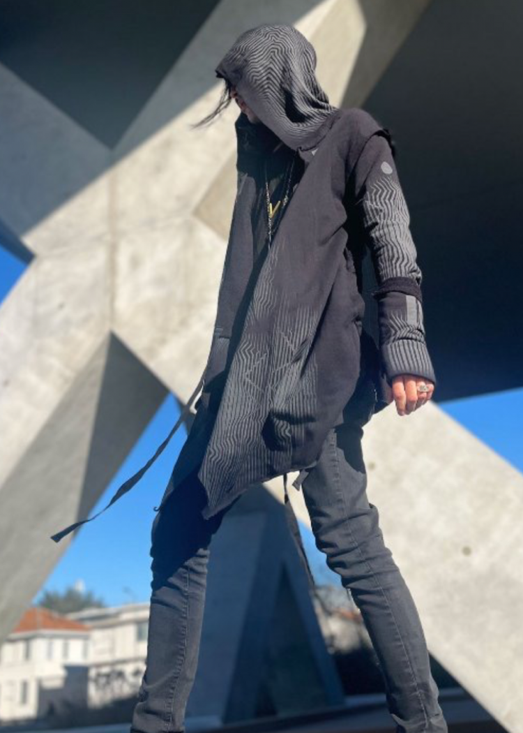 GATA UNISEX HOOD CARDIGAN - BLACK