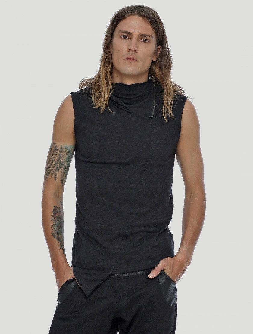 SHEMESH Sleeveless Hooded Tee In Black
