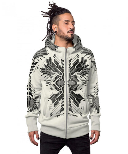 FUSHICHO Zipped Hooded Jacket In Off-White