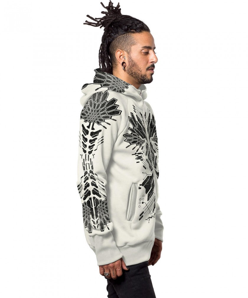 FUSHICHO Zipped Hooded Jacket In Off-White