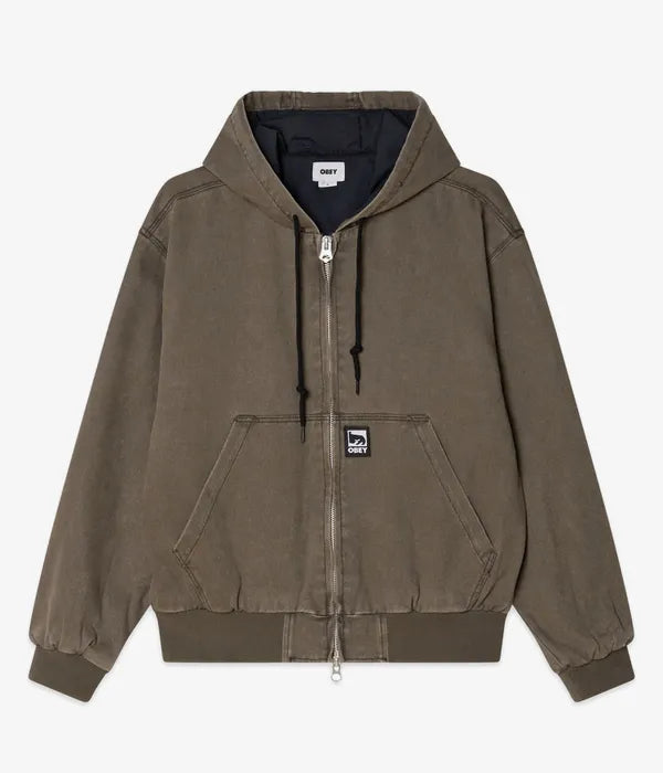 Obey Glen Co-Ord Zip Up Bomber Jacket In Wren Faded Wash
