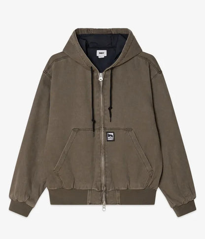 Obey Glen Co-Ord Zip Up Bomber Jacket In Wren Faded Wash