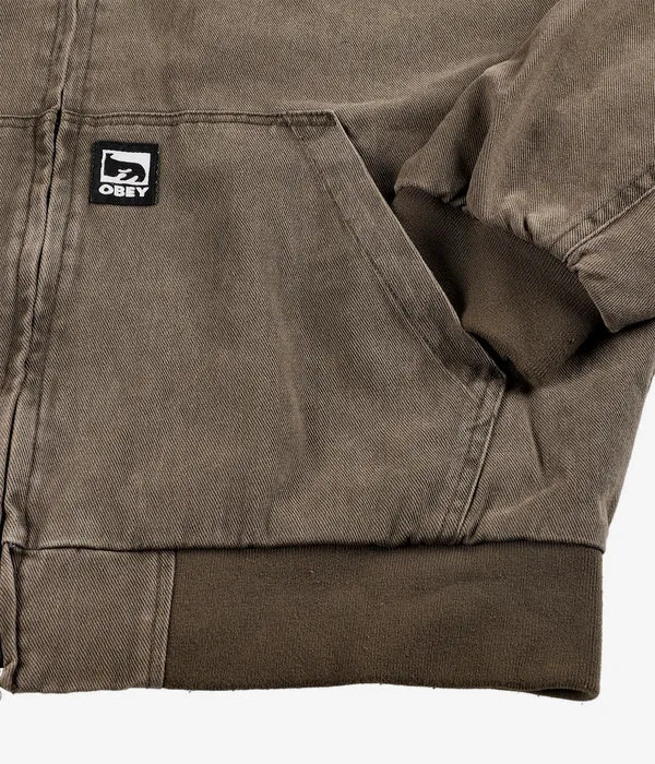 Obey Glen Co-Ord Zip Up Bomber Jacket In Wren Faded Wash