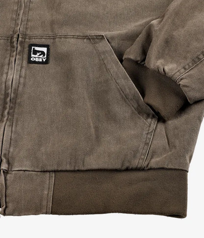 Obey Glen Co-Ord Zip Up Bomber Jacket In Wren Faded Wash