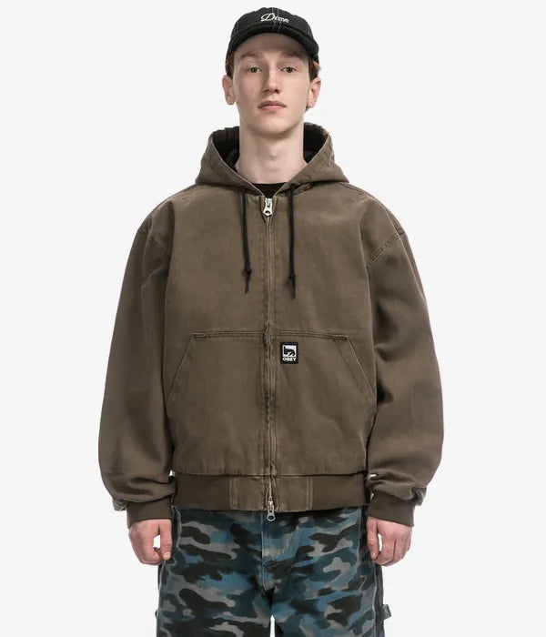 Obey Glen Co-Ord Zip Up Bomber Jacket In Wren Faded Wash