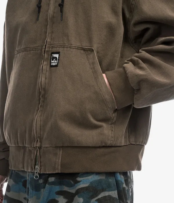 Obey Glen Co-Ord Zip Up Bomber Jacket In Wren Faded Wash