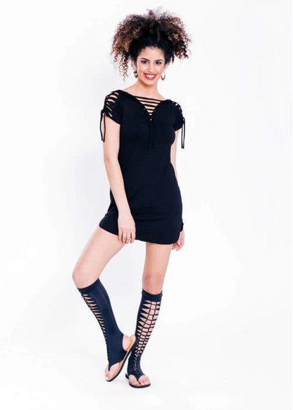 Knee High Gladiator Sandals In Black - limited addition