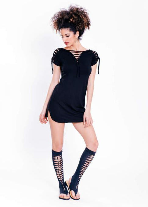 Knee High Gladiator Sandals In Black - limited addition