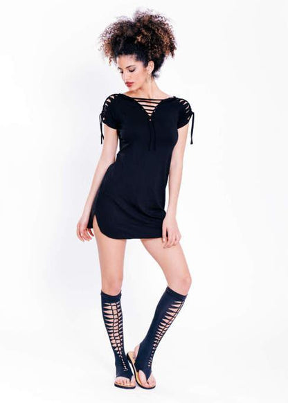 Knee High Gladiator Sandals In Black - limited addition
