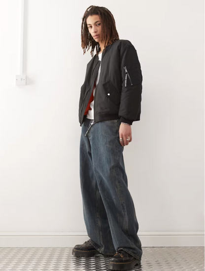 Vertere Berlin Unisex Embroidered Logo Padded Bomber Jacket In Black