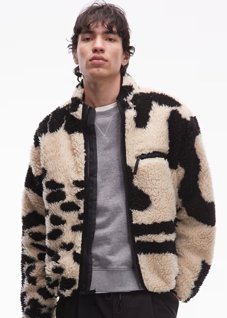 Obey Shaggy Sherpa Jacket In Off White And Black Jacquard