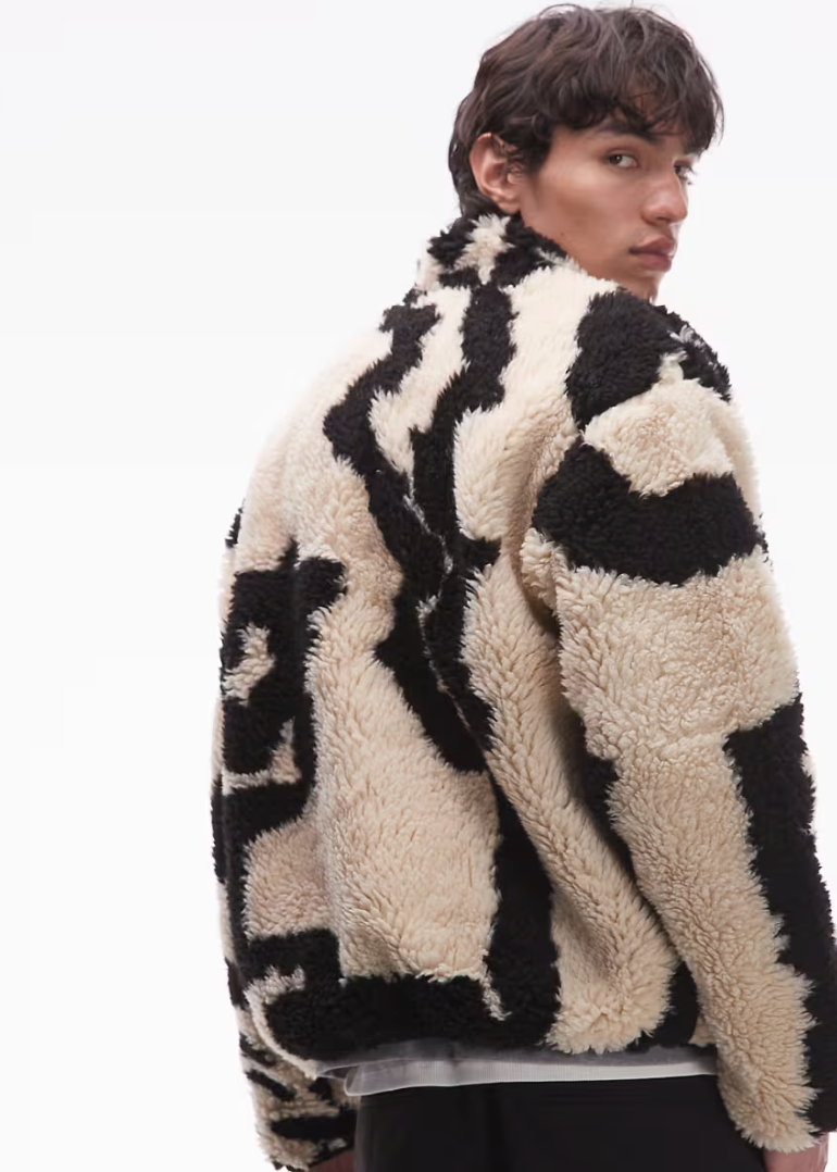 Obey Shaggy Sherpa Jacket In Off White And Black Jacquard