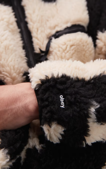 Obey Shaggy Sherpa Jacket In Off White And Black Jacquard