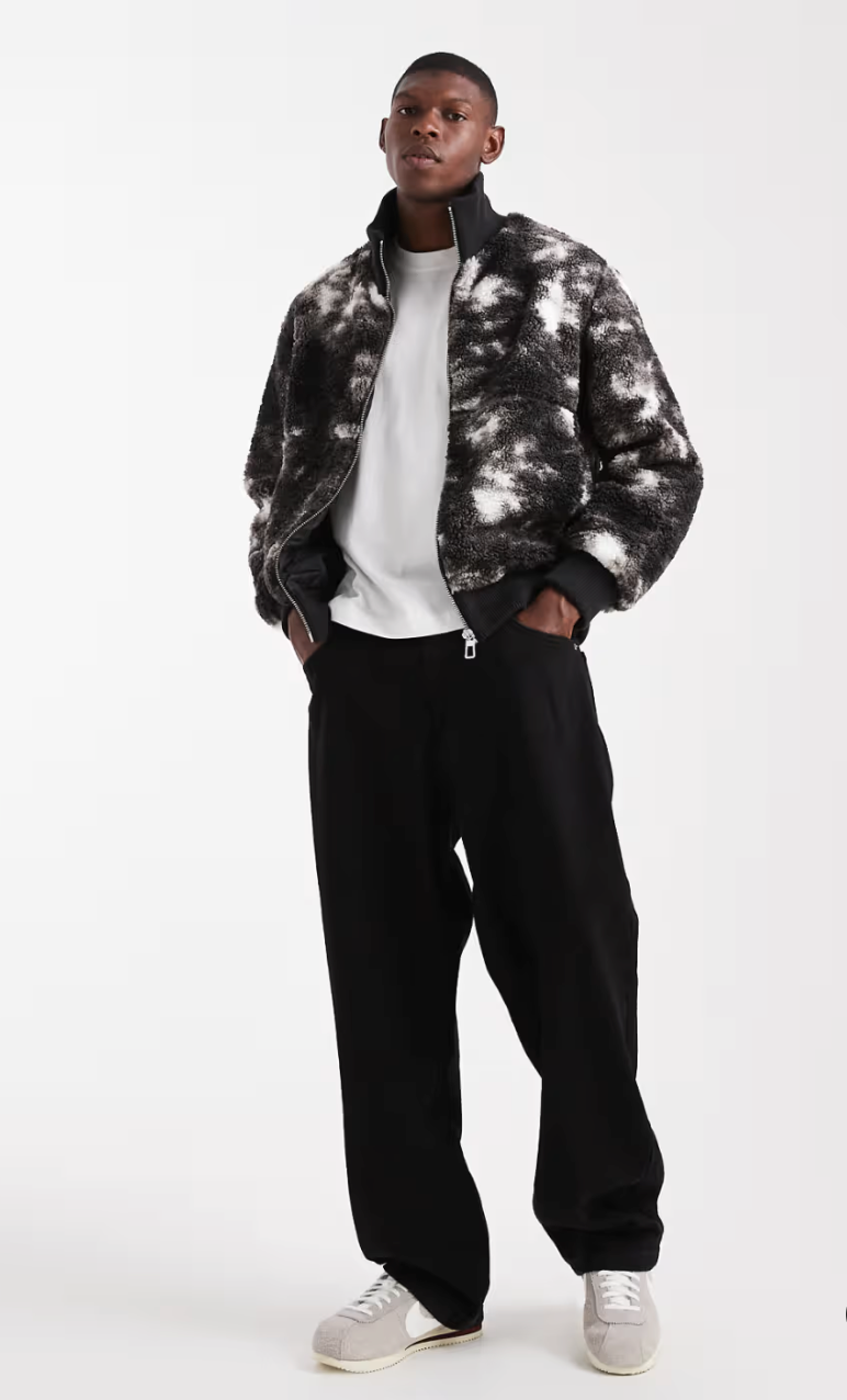 ONLY & SONS Oversized Sherpa Zip Through Fleece In Monochrome