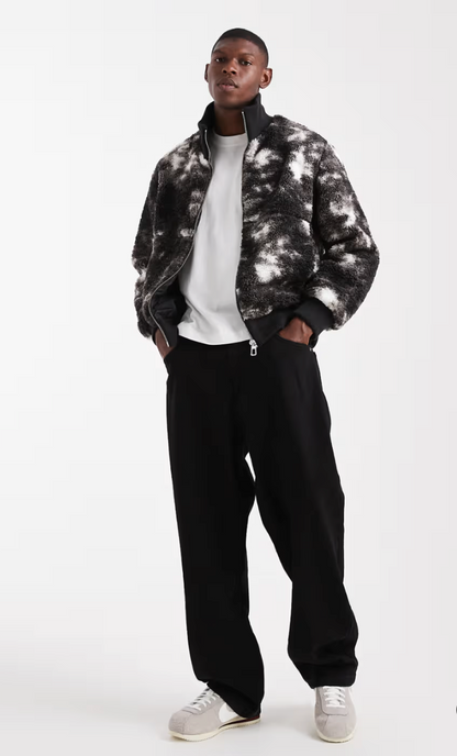 ONLY & SONS Oversized Sherpa Zip Through Fleece In Monochrome