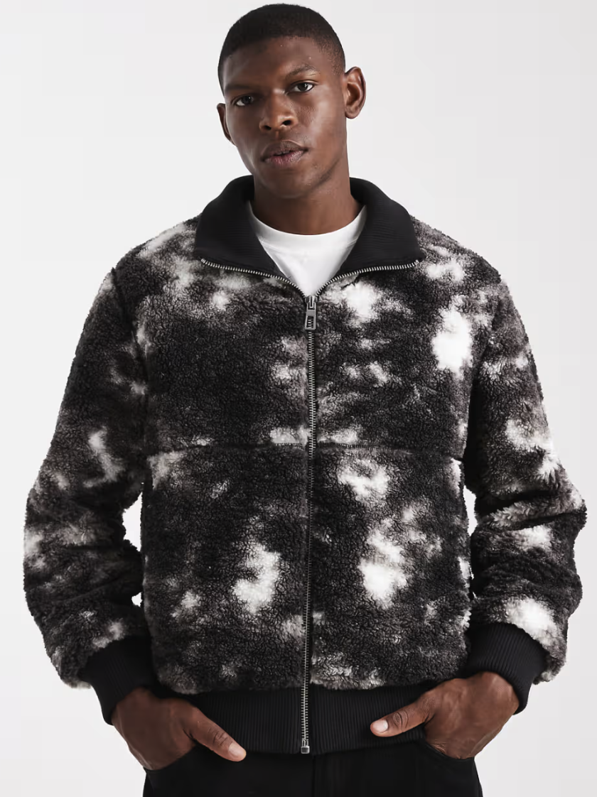 ONLY & SONS Oversized Sherpa Zip Through Fleece In Monochrome
