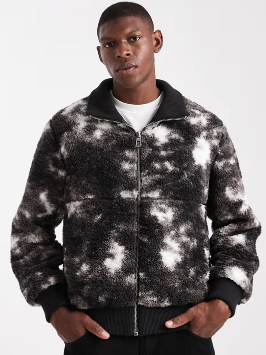 ONLY & SONS Oversized Sherpa Zip Through Fleece In Monochrome