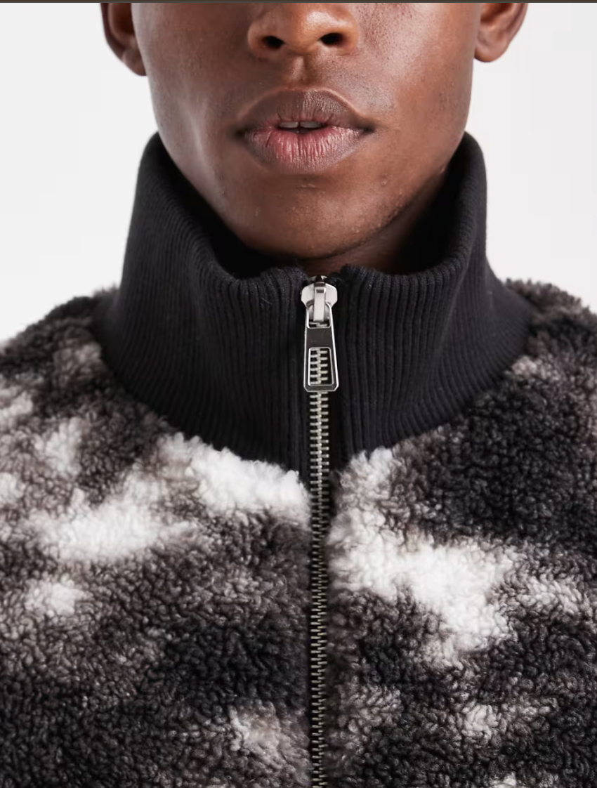 ONLY & SONS Oversized Sherpa Zip Through Fleece In Monochrome