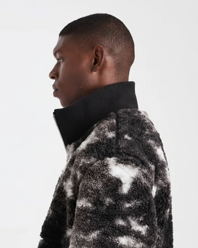ONLY & SONS Oversized Sherpa Zip Through Fleece In Monochrome