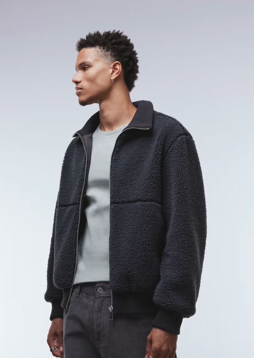 ONLY & SONS Oversized Sherpa Zip Through Fleece In Charcoal