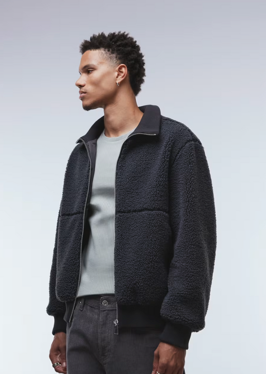 ONLY & SONS Oversized Sherpa Zip Through Fleece In Charcoal
