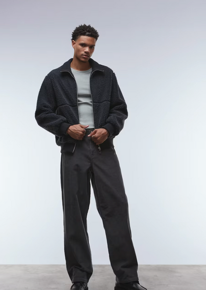 ONLY & SONS Oversized Sherpa Zip Through Fleece In Charcoal