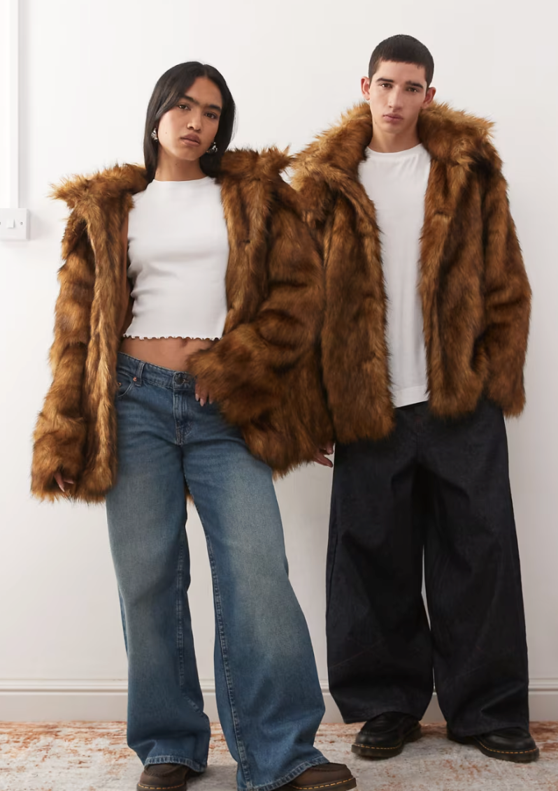 Reclaimed Vintage Unisex Faux Fur Oversized Hooded Jacket