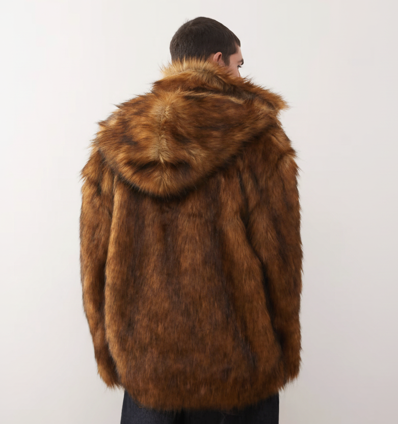 Reclaimed Vintage Unisex Faux Fur Oversized Hooded Jacket