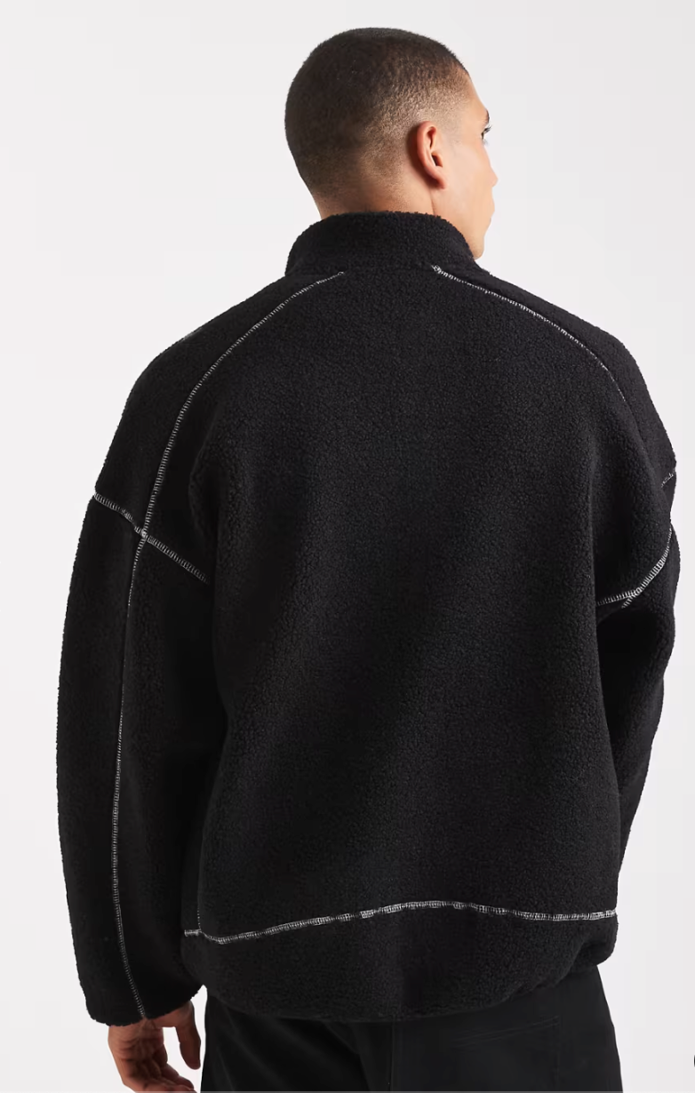 ONLY & SONS Full Zip High Neck Contrast Stitch Fleece In Black