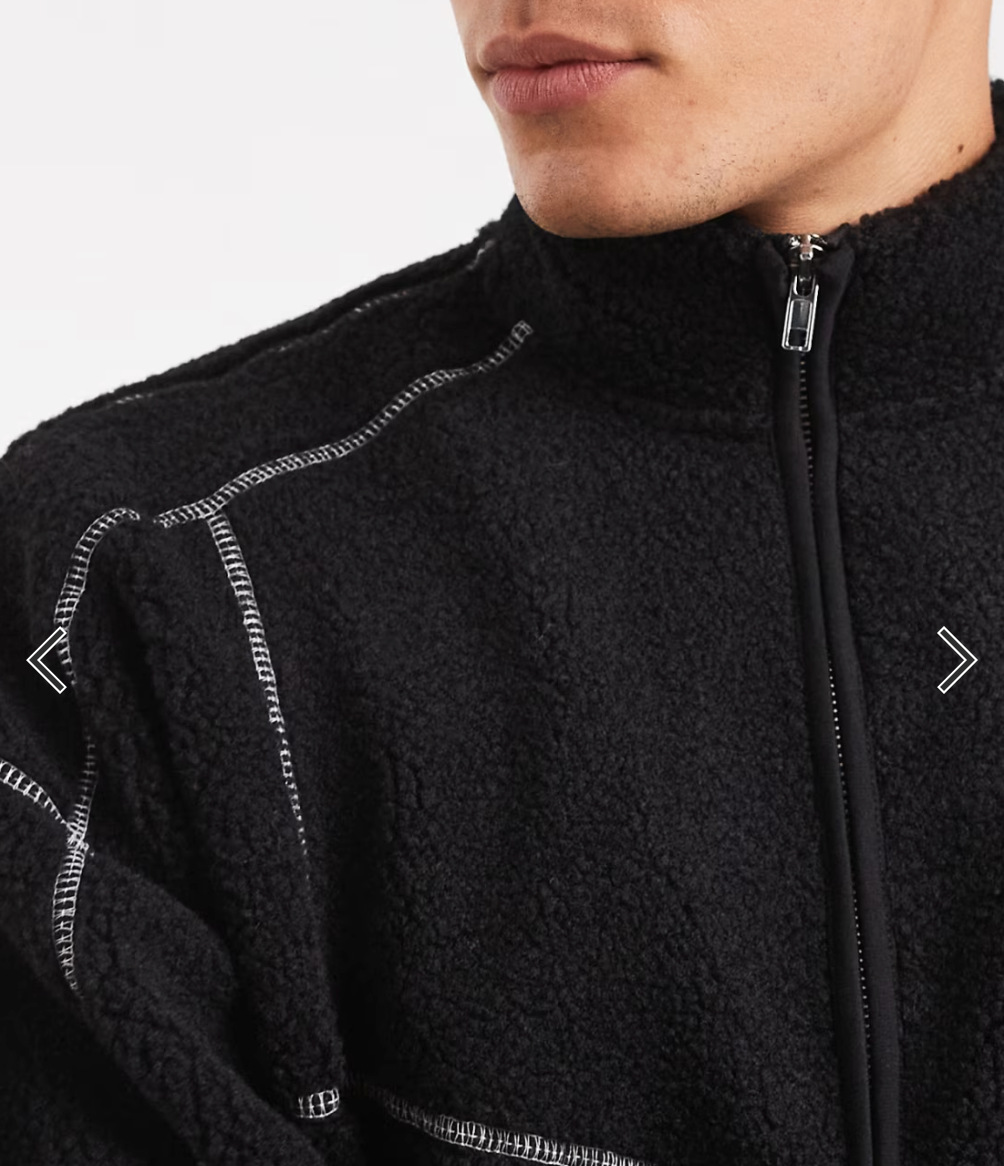 ONLY & SONS Full Zip High Neck Contrast Stitch Fleece In Black