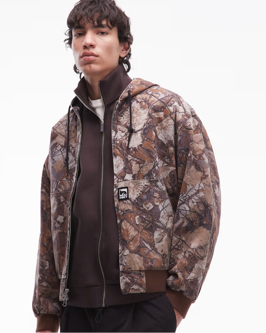 Obey Glen Co-Ord Zip Up Bomber Jacket In Brown Camo