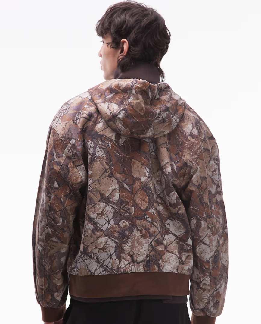 Obey Glen Co-Ord Zip Up Bomber Jacket In Brown Camo