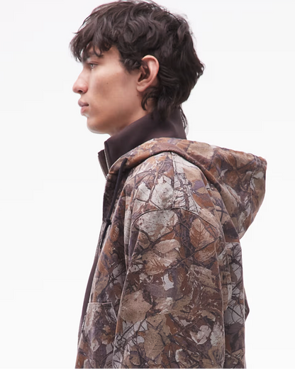 Obey Glen Co-Ord Zip Up Bomber Jacket In Brown Camo