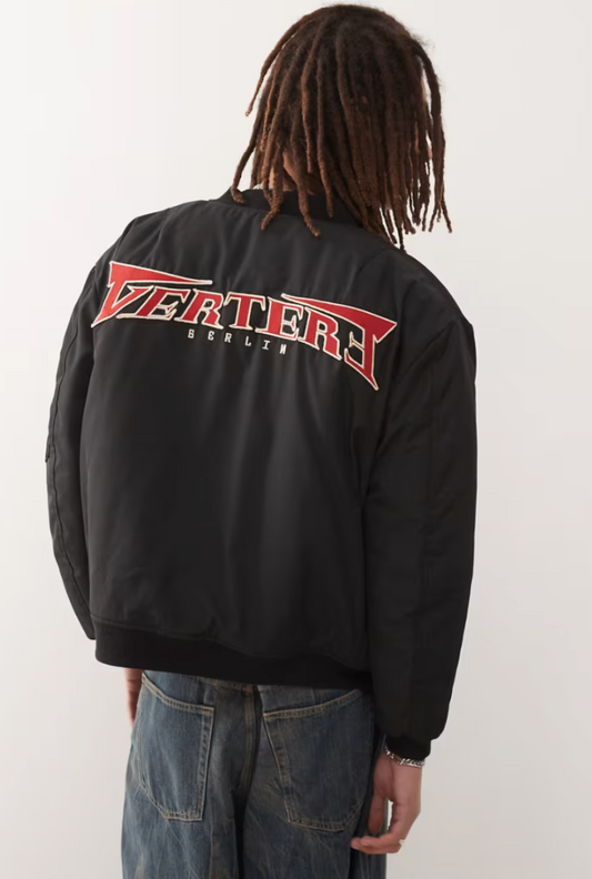 Vertere Berlin Unisex Embroidered Logo Padded Bomber Jacket In Black