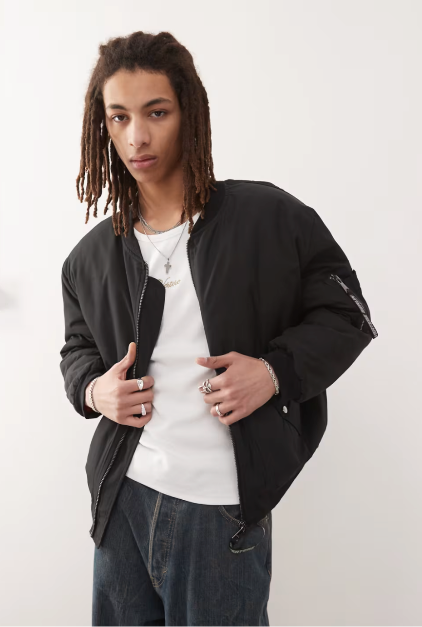 Vertere Berlin Unisex Embroidered Logo Padded Bomber Jacket In Black