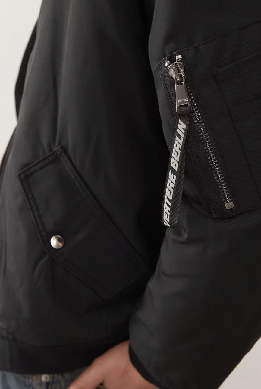Vertere Berlin Unisex Embroidered Logo Padded Bomber Jacket In Black