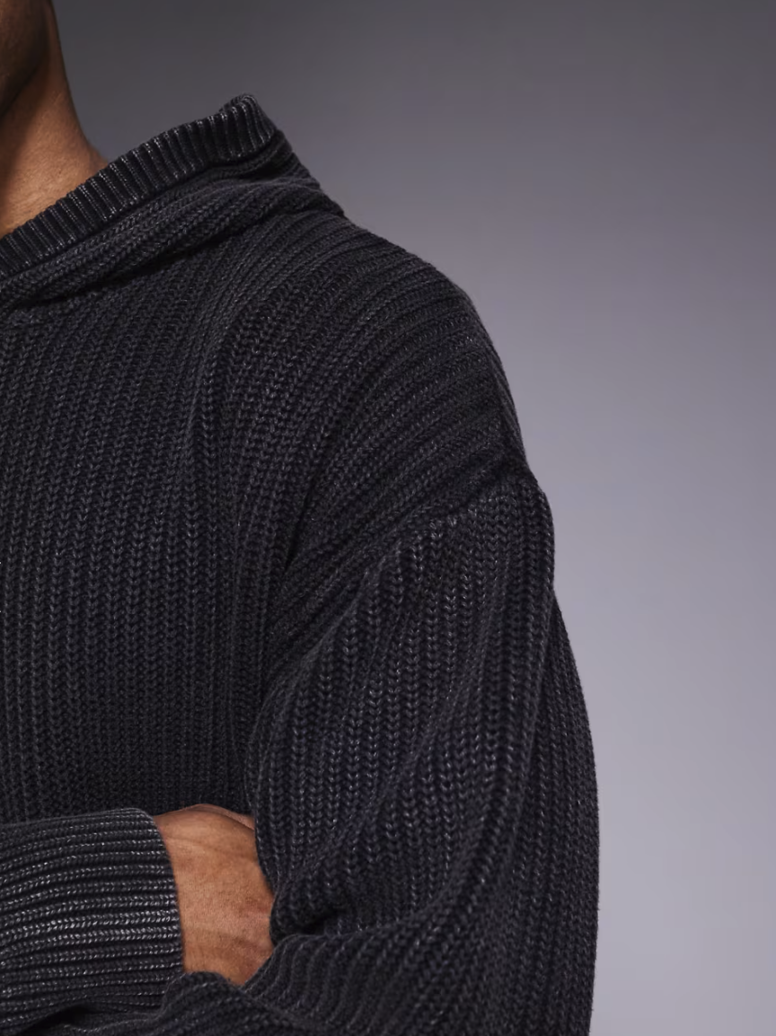 Good For Nothing Oversized Knitted Pullover Hoodie In Black