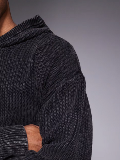 Good For Nothing Oversized Knitted Pullover Hoodie In Black